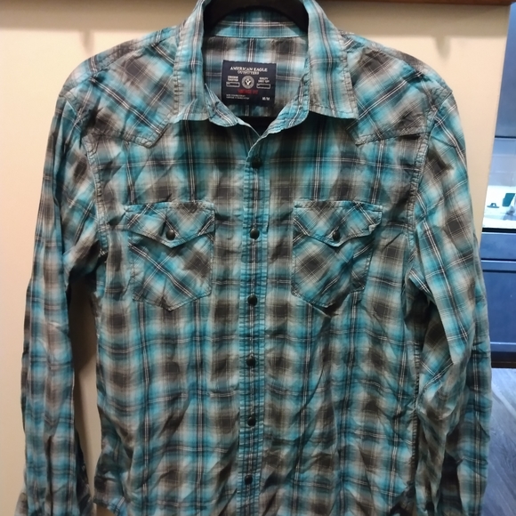 American Eagle Men's Western Style Plaid Shirt